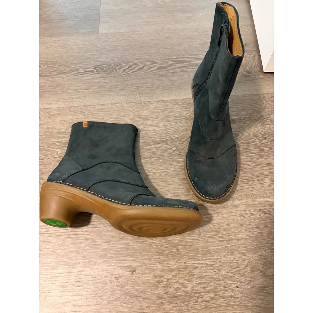 El Naturalista Navy Blue Nubuck Leather Ankle Boots 5324 Size 38 Zip Up Heel